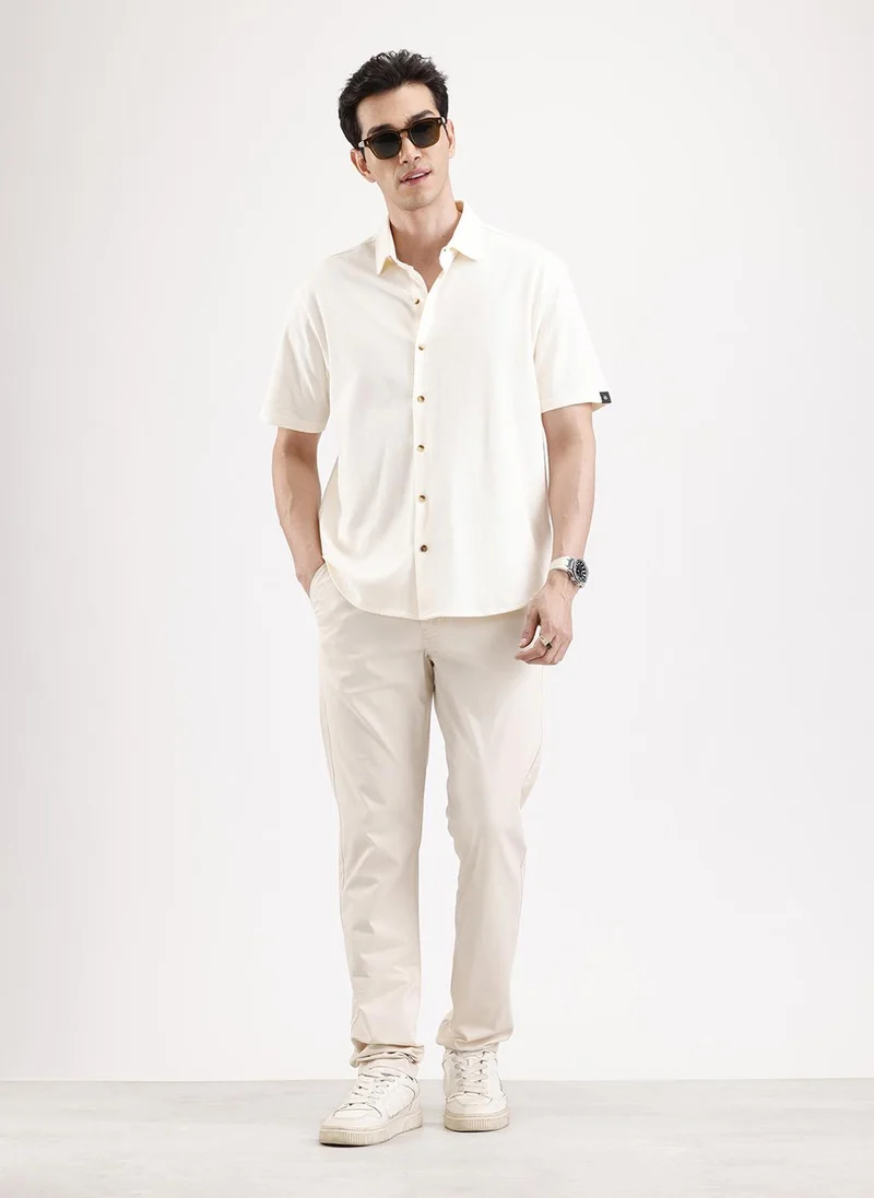 Wrogn Solid Slim Fit Trouser   |  Cream
